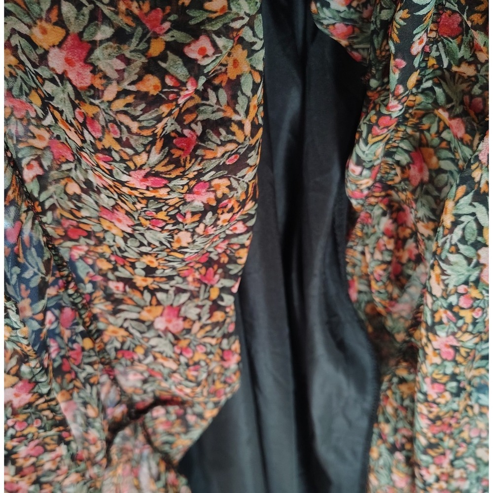 BB DAKOTA‎ Steve Madden Floral Chiffon Tiered Dress Ruffle Trim Tie Neck XXL - Picture 7 of 14
